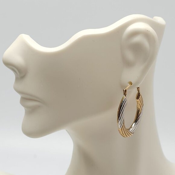 10K Gold Bonded Sterling Silver Two-Tone Twist Oval Hoop Earrings - Picture 1 of 7